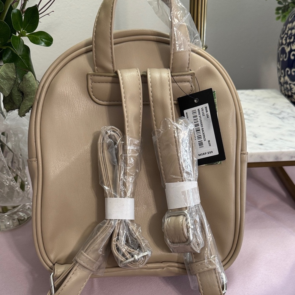 Badgley Mischka Vegan Leather Tan Backpack - Picture 3 of 8